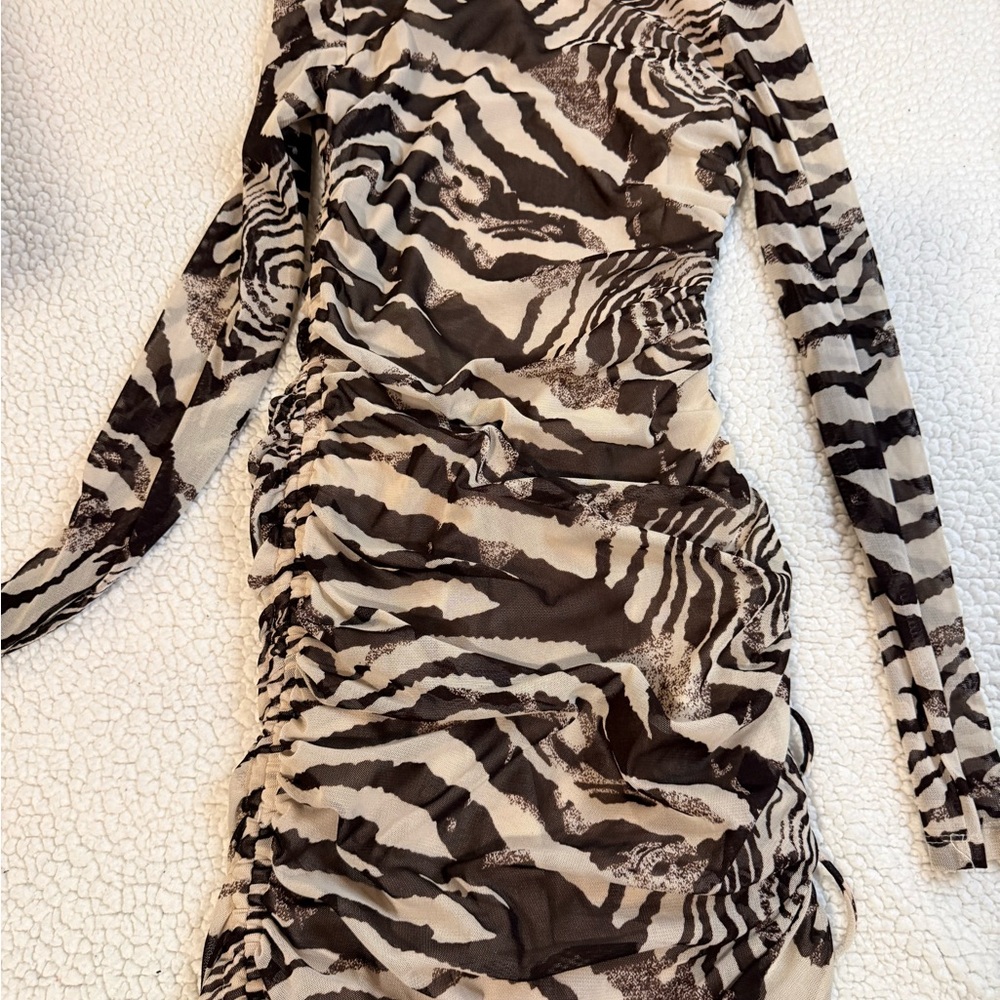 Princess Polly Black and Cream Animal Print Long Sleeve Dress